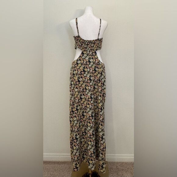 Navy Blue Floral Cutout Maxi Dress with Adjustable Straps and Slit Women’s XL - Picture 6 of 16